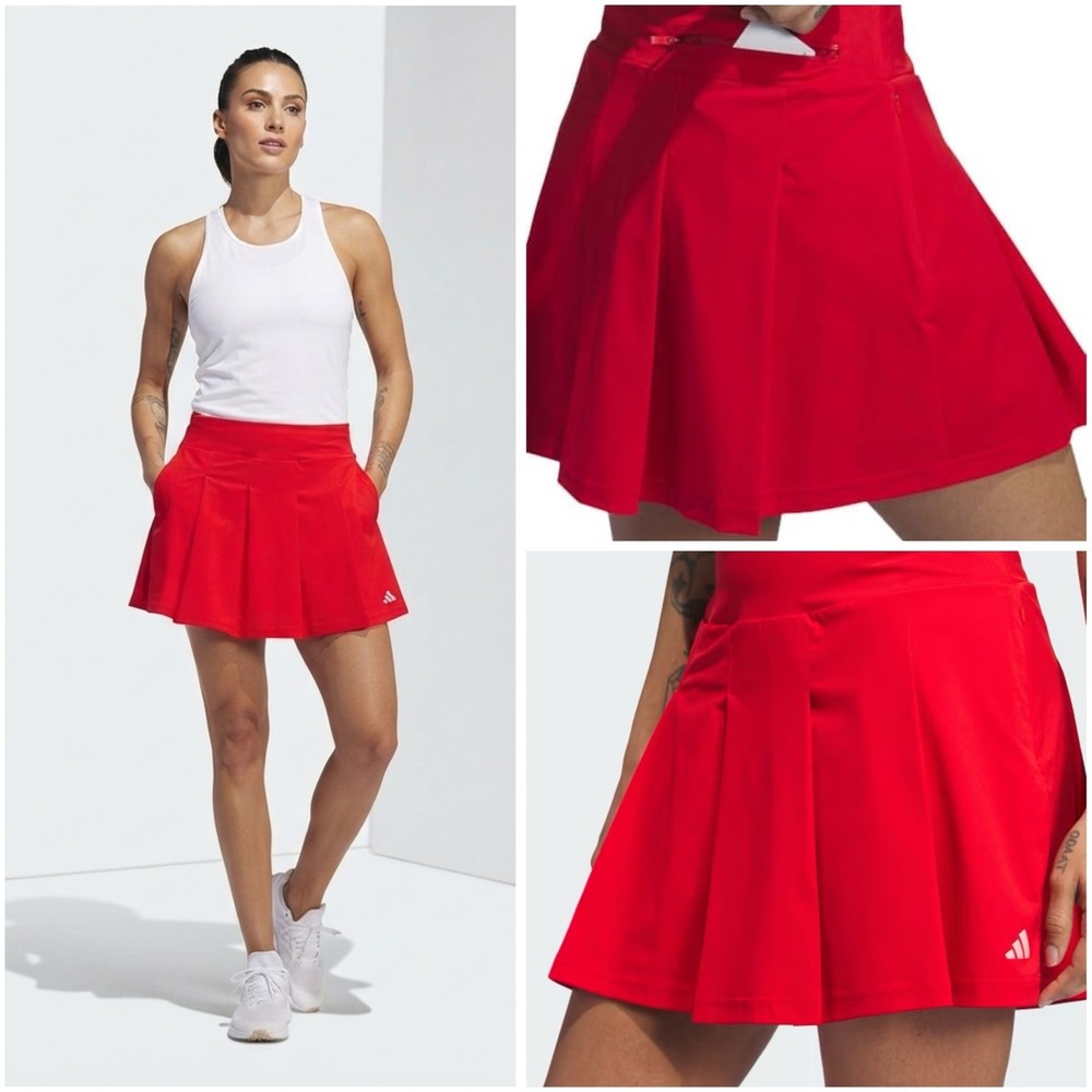 Adidas Red Pleated Tennis Skort Womens Small IS9687 Athletic Golf Skirt Zipper